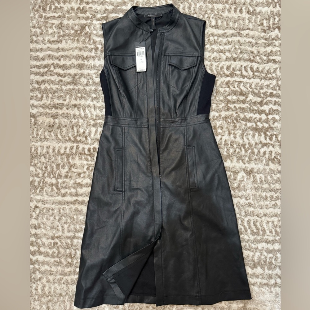 NWT Vintage Black Leather BCBGMAXAZRIA Dress - Picture 2 of 6